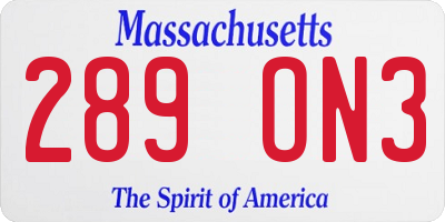 MA license plate 289ON3