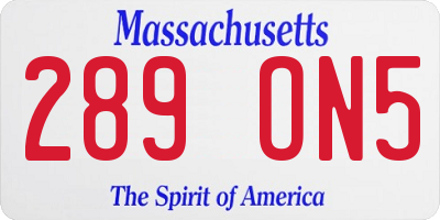 MA license plate 289ON5