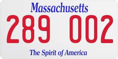MA license plate 289OO2