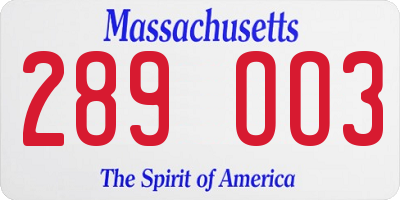 MA license plate 289OO3