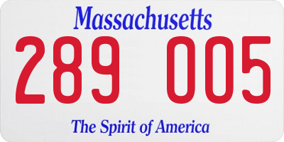 MA license plate 289OO5