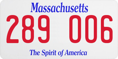MA license plate 289OO6