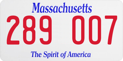 MA license plate 289OO7