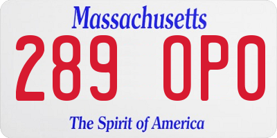 MA license plate 289OP0
