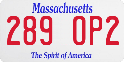 MA license plate 289OP2