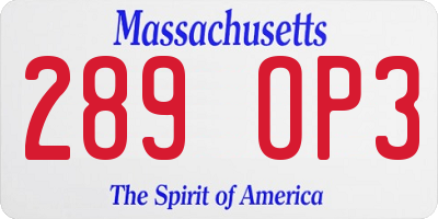 MA license plate 289OP3