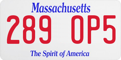 MA license plate 289OP5