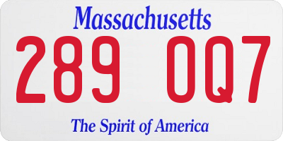 MA license plate 289OQ7