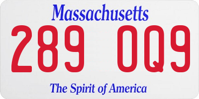 MA license plate 289OQ9