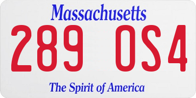 MA license plate 289OS4