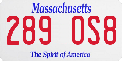 MA license plate 289OS8