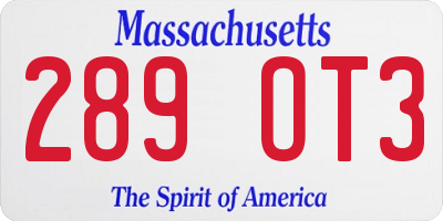 MA license plate 289OT3