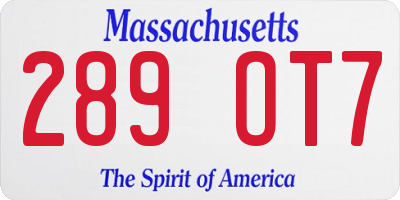 MA license plate 289OT7