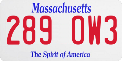 MA license plate 289OW3