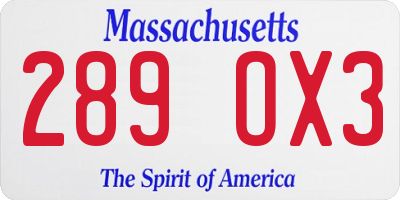 MA license plate 289OX3