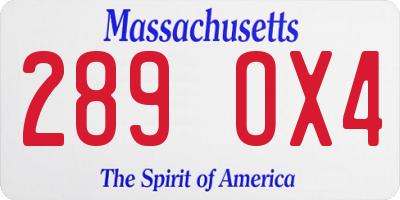 MA license plate 289OX4