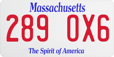 MA license plate 289OX6