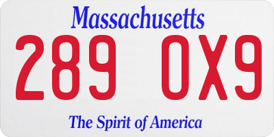 MA license plate 289OX9