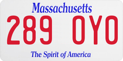 MA license plate 289OY0