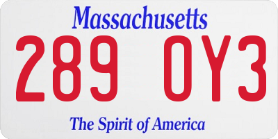 MA license plate 289OY3