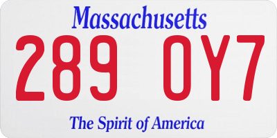 MA license plate 289OY7