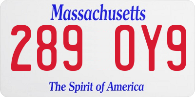 MA license plate 289OY9