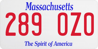MA license plate 289OZ0