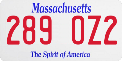 MA license plate 289OZ2