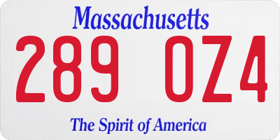 MA license plate 289OZ4