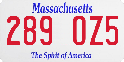 MA license plate 289OZ5