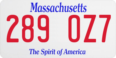 MA license plate 289OZ7