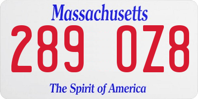 MA license plate 289OZ8