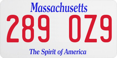 MA license plate 289OZ9