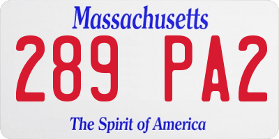 MA license plate 289PA2
