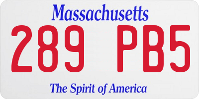 MA license plate 289PB5