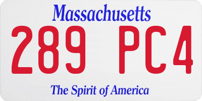 MA license plate 289PC4