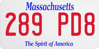 MA license plate 289PD8