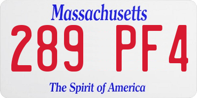 MA license plate 289PF4