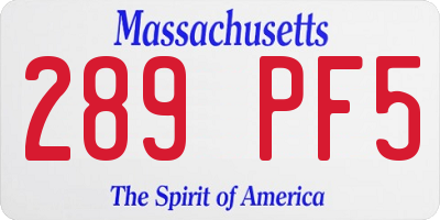 MA license plate 289PF5