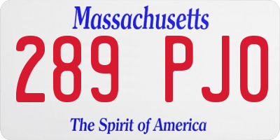 MA license plate 289PJ0