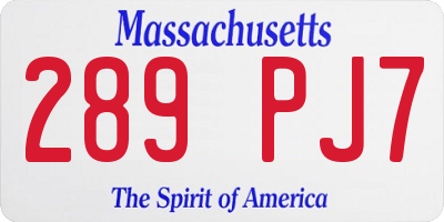 MA license plate 289PJ7