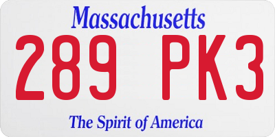 MA license plate 289PK3