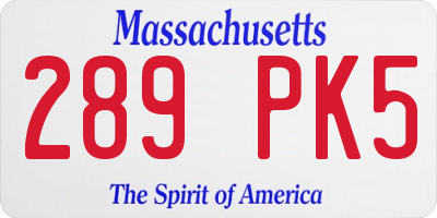 MA license plate 289PK5