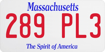 MA license plate 289PL3