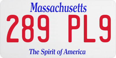 MA license plate 289PL9