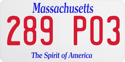 MA license plate 289PO3