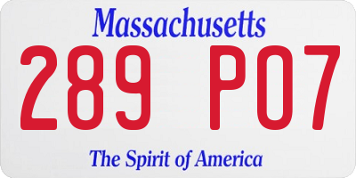 MA license plate 289PO7