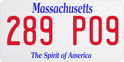 MA license plate 289PO9