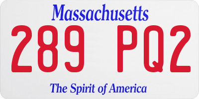 MA license plate 289PQ2
