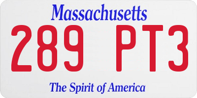 MA license plate 289PT3